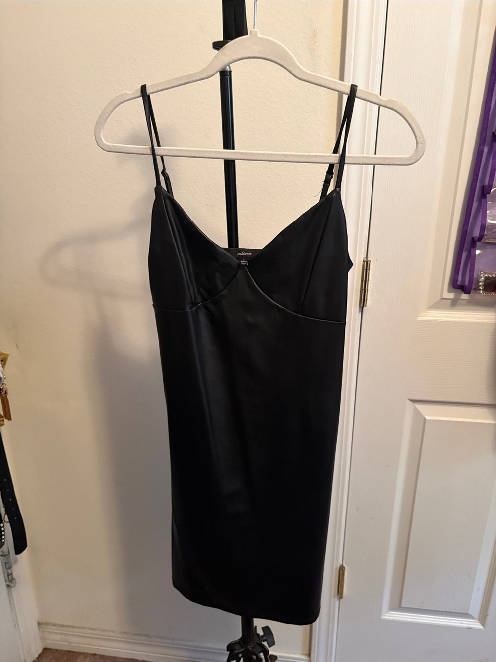 Ambiance Black Satin Mini Slip Dress with Adjustable Spaghetti Straps